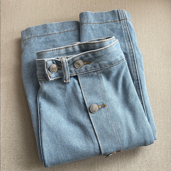 LIGHT WASH DENIM MAXI SKIRT | SLEEK NO-POCKET SILHOUETTE | BUTTON FRONT - Picture 2 of 14